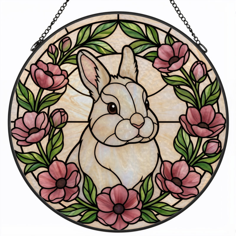 Panneau de vitrail floral 12 po H Lapin, H 12 po