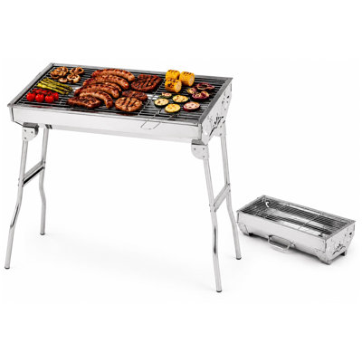 House of Home 72.4 cm W Portable Grill / Smoker Combo Charcoal Grill Gas & Charcoal Combo Grill