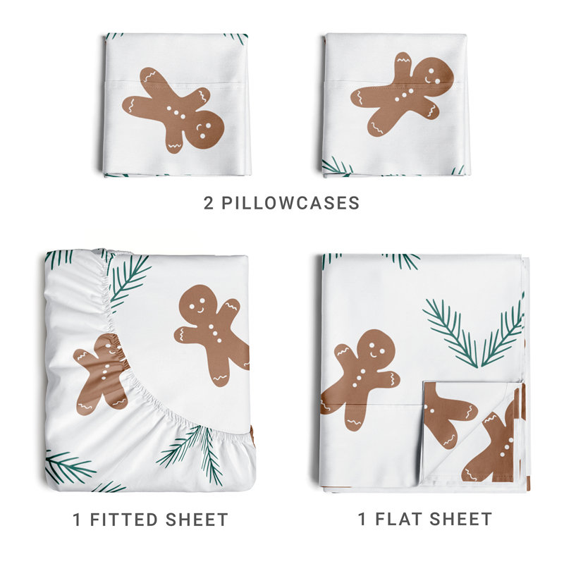 Christmas Sheet Set, Festive Holiday Bedding, Soft & Cozy, Wrinkle Free Bed Sheets, Queen Sheet Set + 2 Pillowcases, Ginger