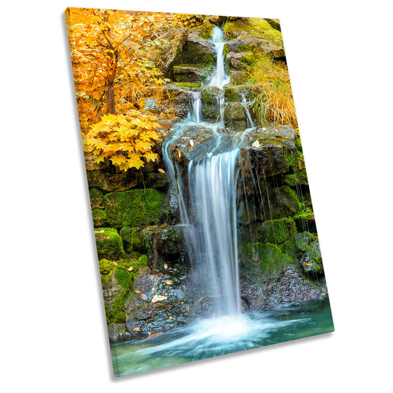Waterfall Landscape Yellow Picture - Wrapped Canvas Print, 45.7cm H x 30.5cm W x 2cm D