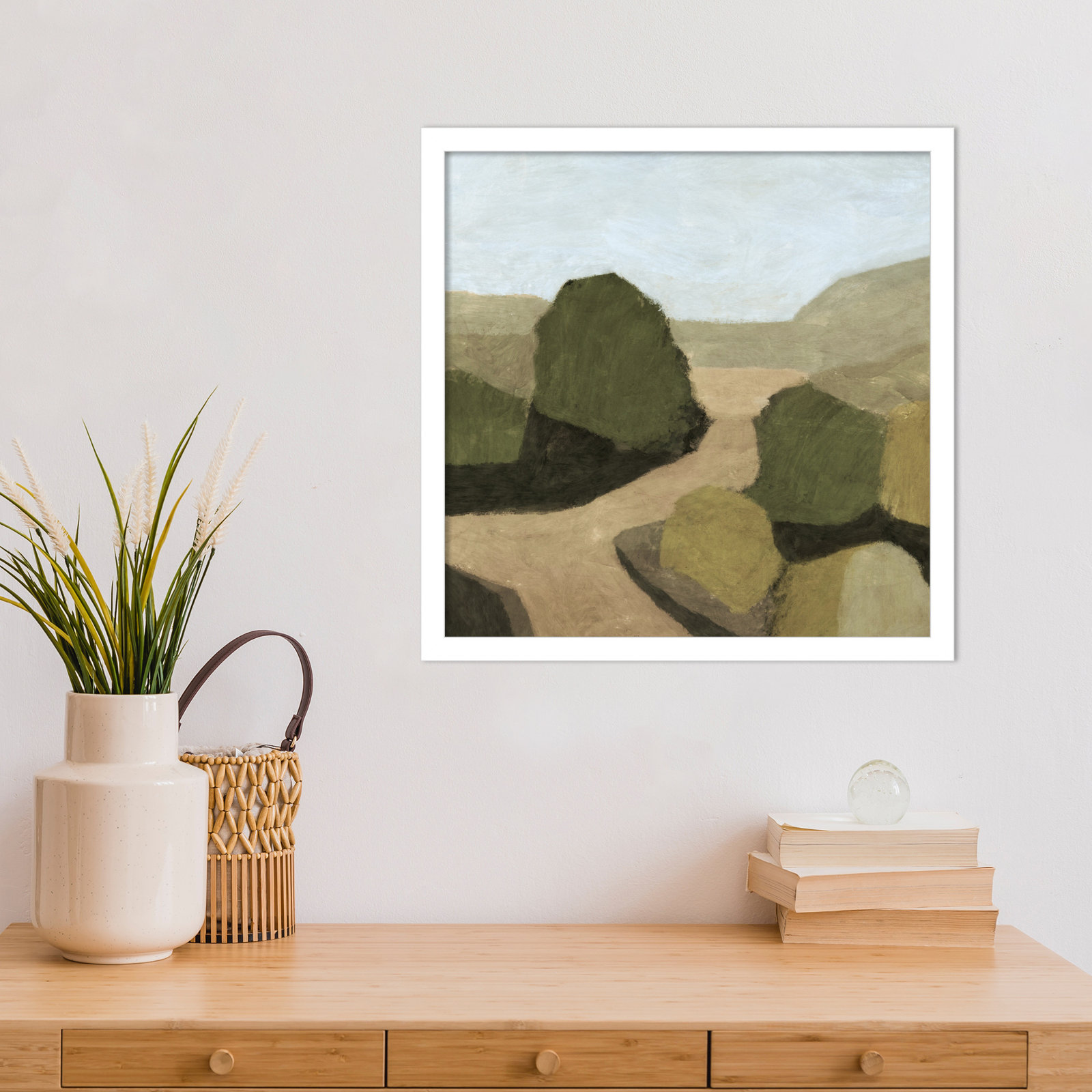 Paysage 1 by Dan Hobday Wood Framed Wall Art Print, White, 17" H x 17" W