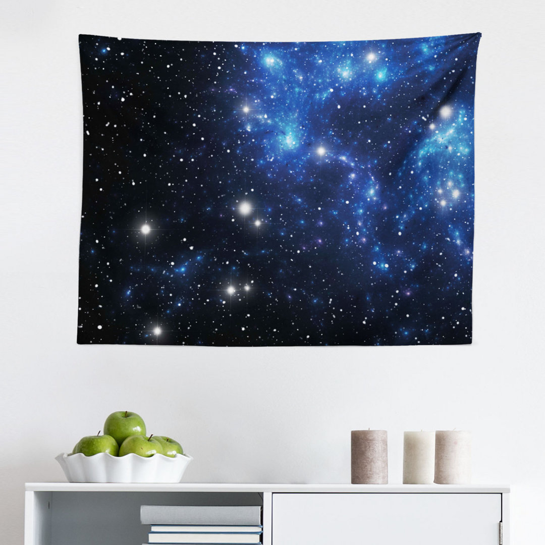 Wandteppich, Space Star Nebel, Konstellation, Blau Schwarz Weiß