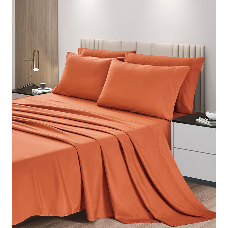 6-Piece Brushed Microfiber Bed Sheet Set, Twin Sheet Set with 3 Additional Pieces, Rust Orange