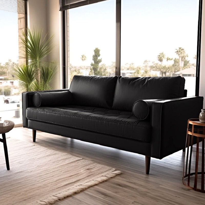 Burkleigh 70.1'' Faux Leather Sofa, Black