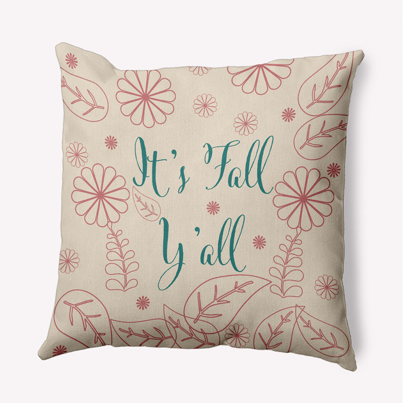 Coussin intérieur / extérieur It's Fall Y'all, Carré, H 18 po x l 18 po, Taupe
