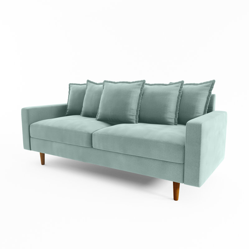 Stelly 70'' Velevt Square Arm Sofa, Aqua Turquoise 100% Polyester
