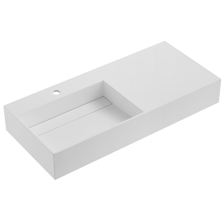 40 in. Wall-Mount or Countertop Bathroom Hidden Drain with Large Square Bowl