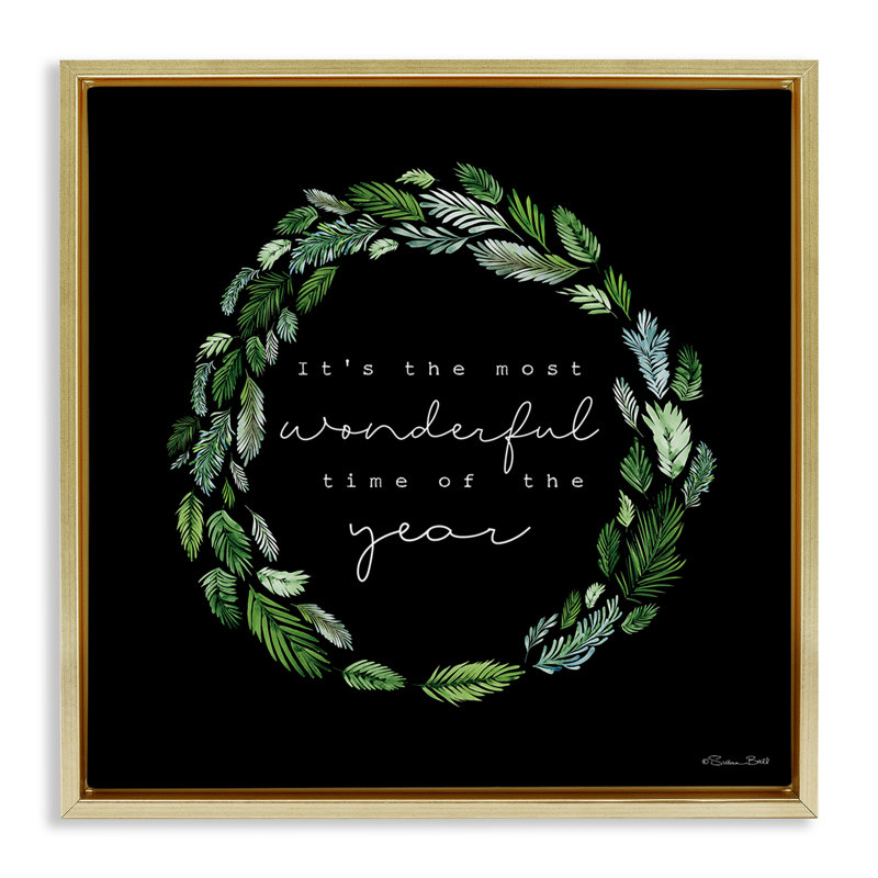 «Minimal Holiday Wreath», art mural sur toile par Susan Ball, H 25 po x l 25 po, Cadre flottant métallique doré