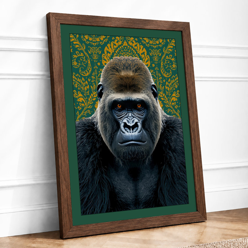 Dignified Gorilla Portrait Modern - Framed Print, A4 - 29.7 x 21.0 cm, Walnut