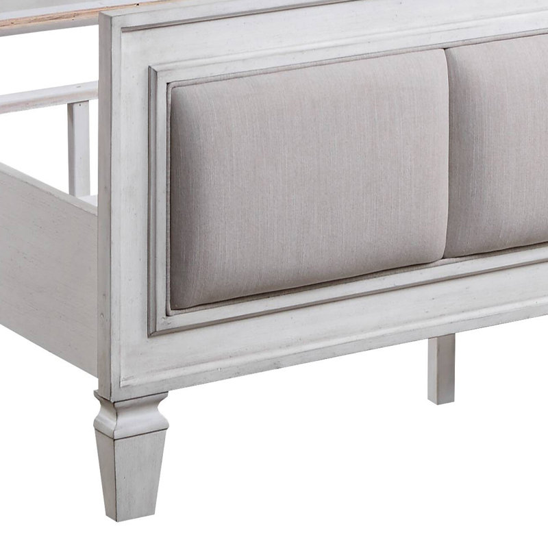 Lit de tête de lit Tatum gris clair et blanc patiné, Grand