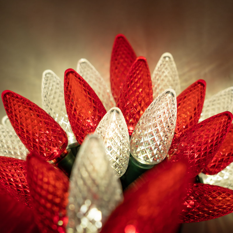 C9 LED Christmas String Light, Red/Warm White, 16.3' L, 24