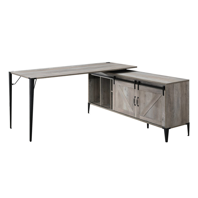 Bureau en chêne gris avec armoire - Espace de travail polyvalent pour l'écriture