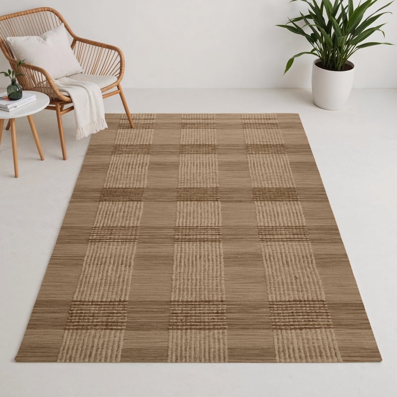 Tapis d'intérieur et d'extérieur à carreaux beige, Rectangle 5 pi x 7 pi