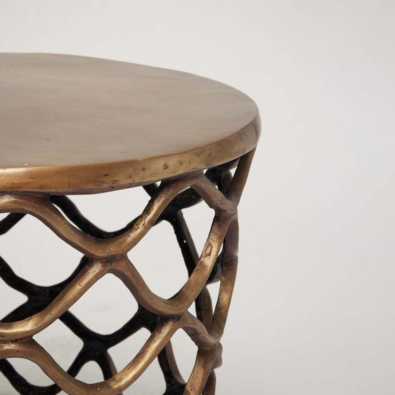 Lattice End Table, Antique Brass