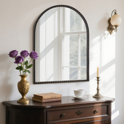 Vintage Mirror with Ornate Frame – Arch Metal Mirror for Wall Decor