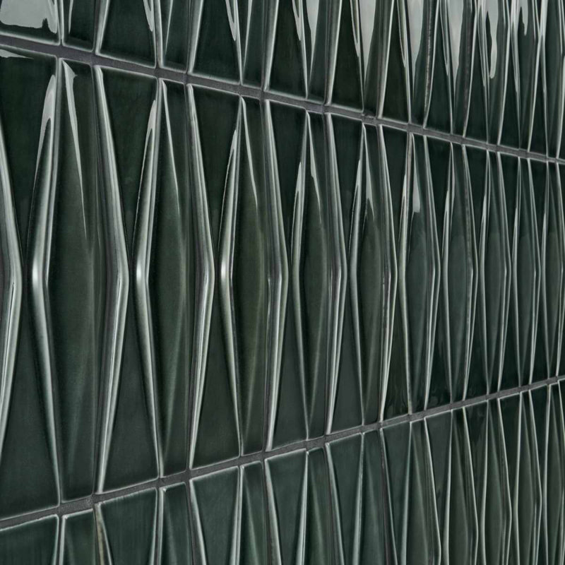 Nabi Harlequin 2X8 Crackled Glossy Glass Mosaic Tile, Deep Emerald Green