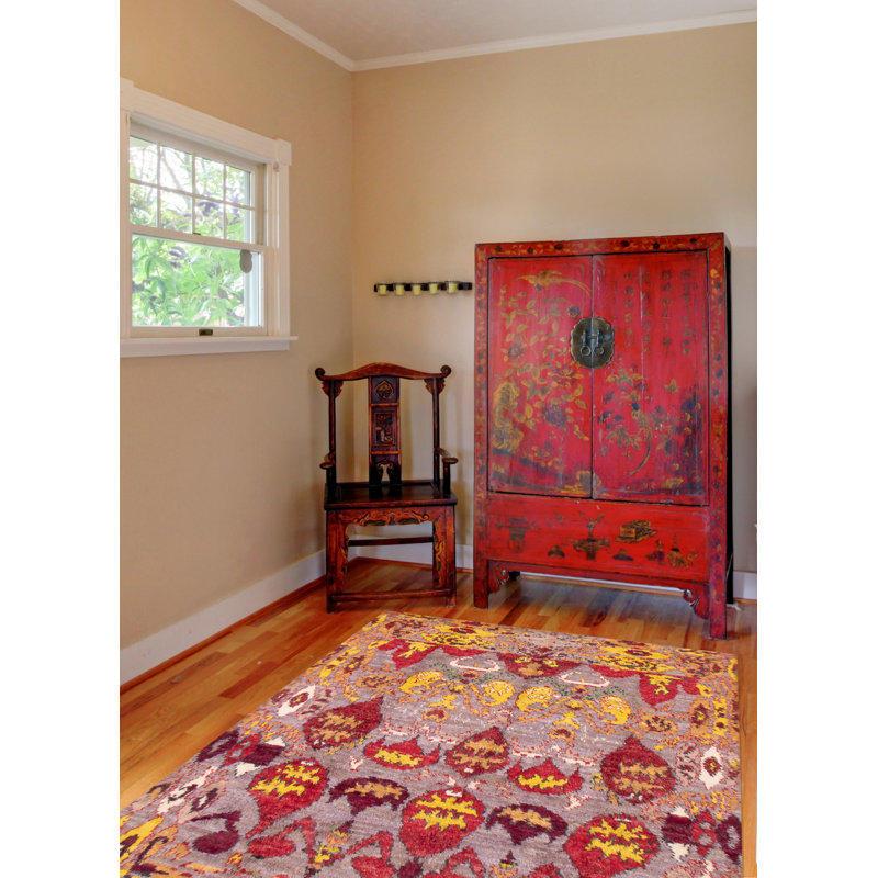 Tapis rouge / brun en laine noué à la main 6 pi 5 po x 9 pi 10 po Paisley