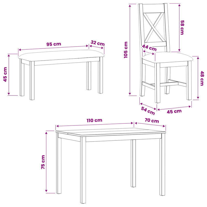 3 -Person Oak Solid Wood Dining Set