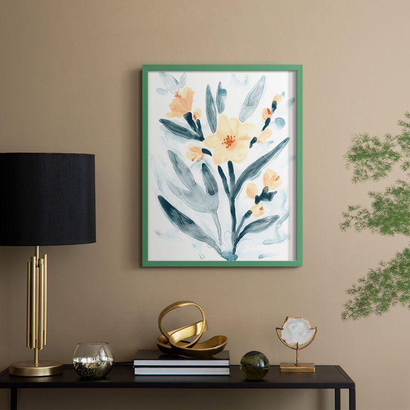 "Bouquet indigo et rosé II", Vert, H 11 po x l 9 po