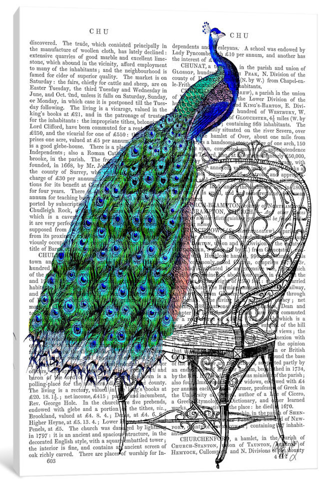 East Urban Home Fab Funky 'Peacock on Chair' - Wrapped Canvas Print ...