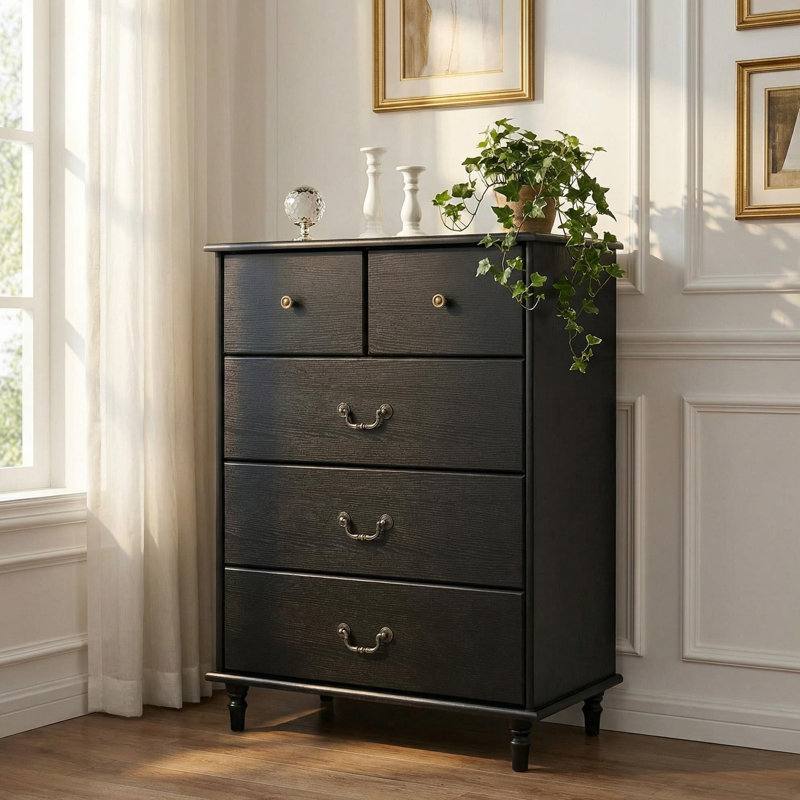 Commode noire à 5 tiroirs, Noir