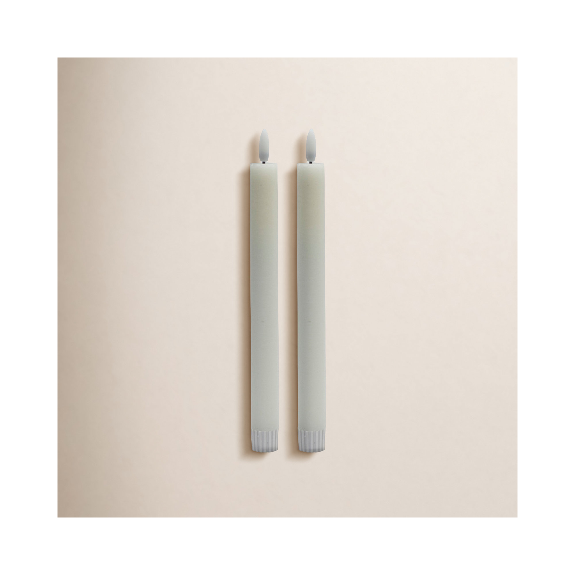 2 Pc Med Flameless Taper Candle, White