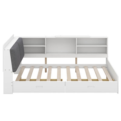 Platform Bed Frame With Hidden Storage Headboard, Rotatable Holder, Side Bookcase & 2 Drawers by Red Barrel Studio