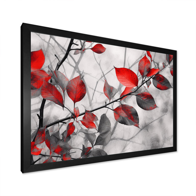 «Red Grey Leaves On Tree IV», reproduction d'art sur toile, H 12 po x l 20 po x P 1 po, Cadre simple noir