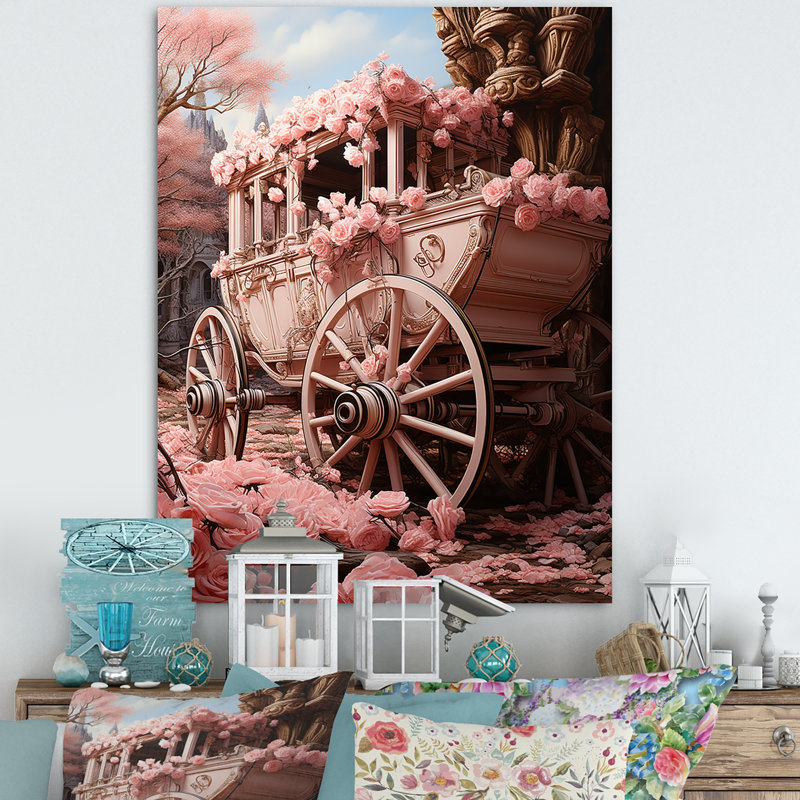 Romantisme voiture de mariage rose, H 32 po x l 16 po x P 1 po, Toile tendue
