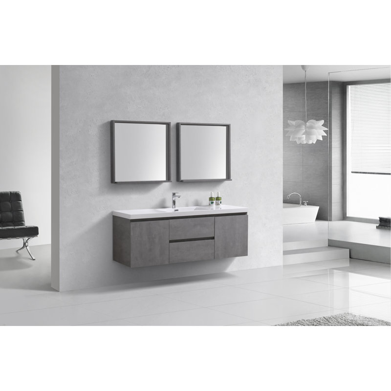 Ensemble de meuble-lavabo mural simple de 59,5 po Polychronis, Gris ciment