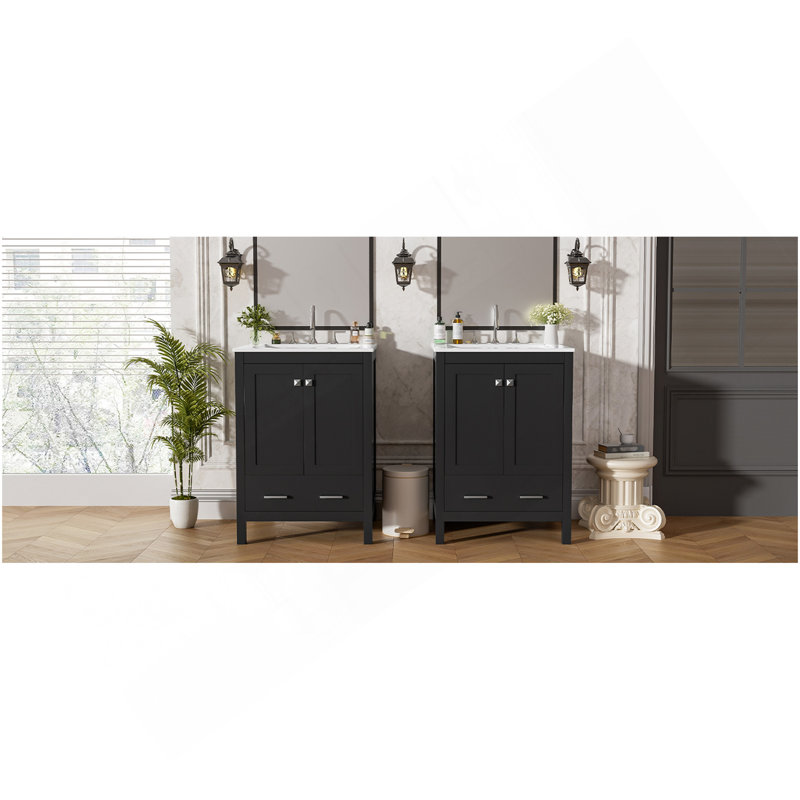 Meuble-lavabo de 48 pouces avec lavabo encastré intégré, armoire de rangement, portes à fermeture en douceur, tiroir divisé et tablette à double couche pour un rangement polyvalent