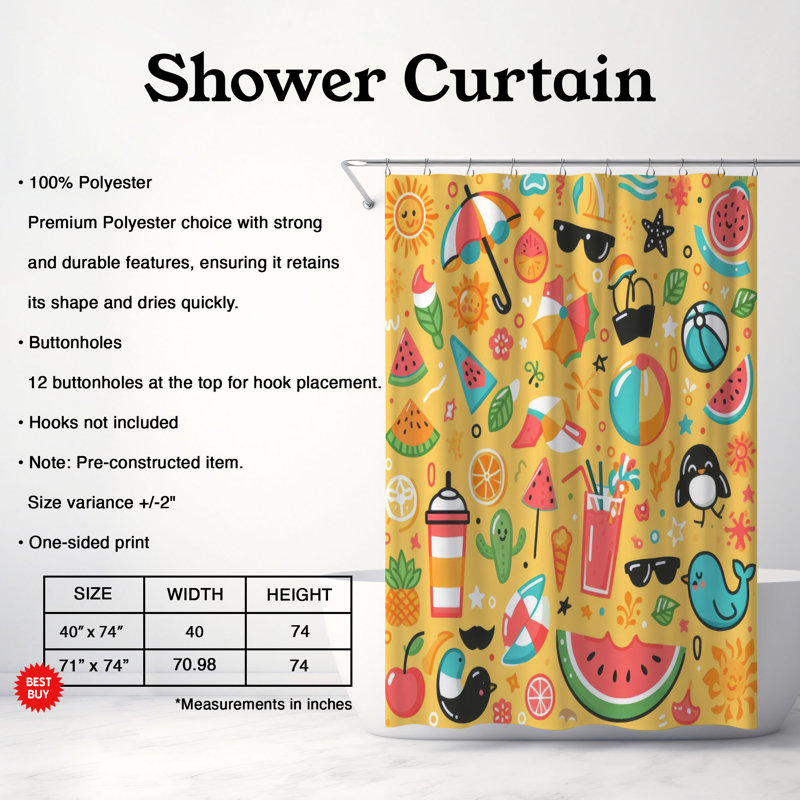 Rideau de douche standard 1 pièce Summer Flashback, H 74 po x l 71 po