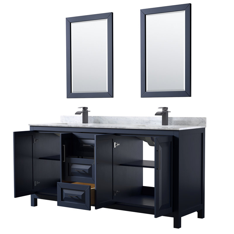 Daria 72'' W Double Vanity, Matte Black, Dark Blue, White Cultured Marble