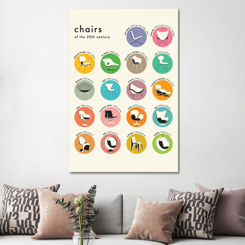 Chairs Of The 20Th Century by Jazzberry Blue - Wrapped Canvas Print, 152.5 cm H x 101.5 cm W
