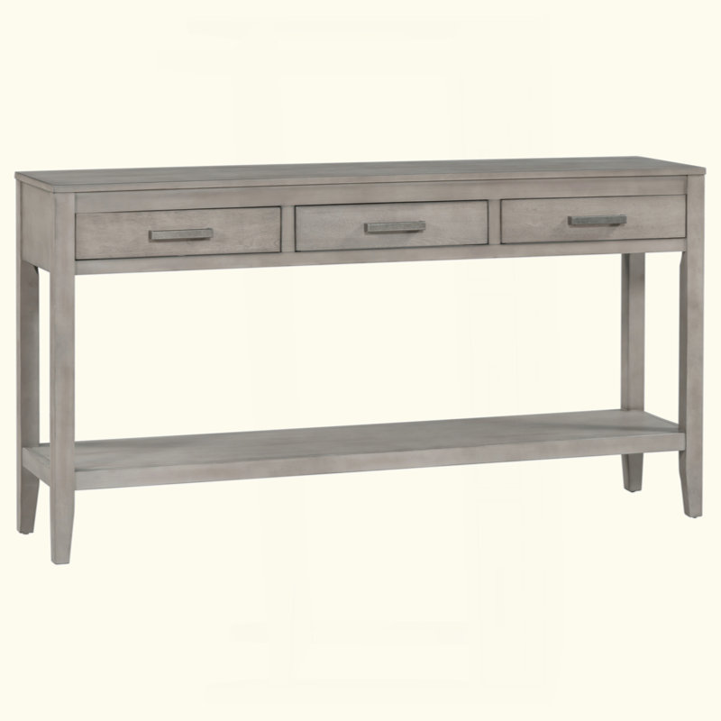 Farmhouse Entryway Console Table with 3 Drawers and Bottom Shelf, Minimalist Sofa Table with Iron Handles for Living Room Hallway Bedroom Office