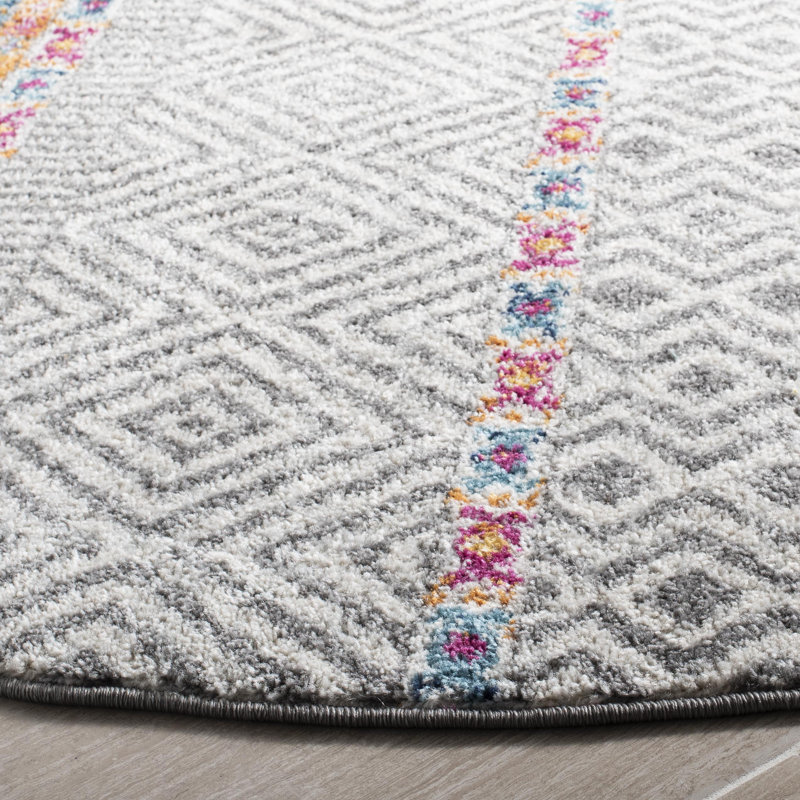 Christa Geometric Gray/Ivory Area Rug, Round 6'7"