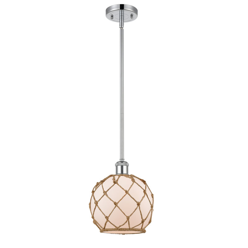Luminaire suspendu sphère 1 lumière Tobey, H 10 pi x l 8 po x P 8 po, Blanc / Brun, Chrome poli