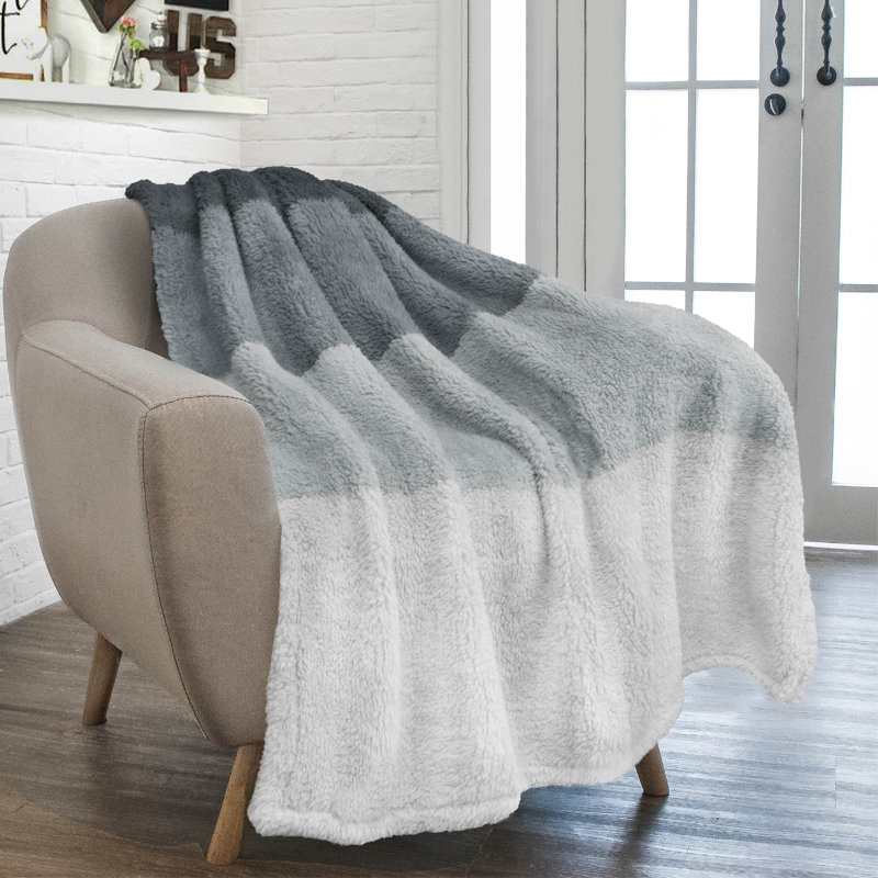 Twin Gradient Charcoal Gray Fleece Sherpa Reversible Throw Blanket