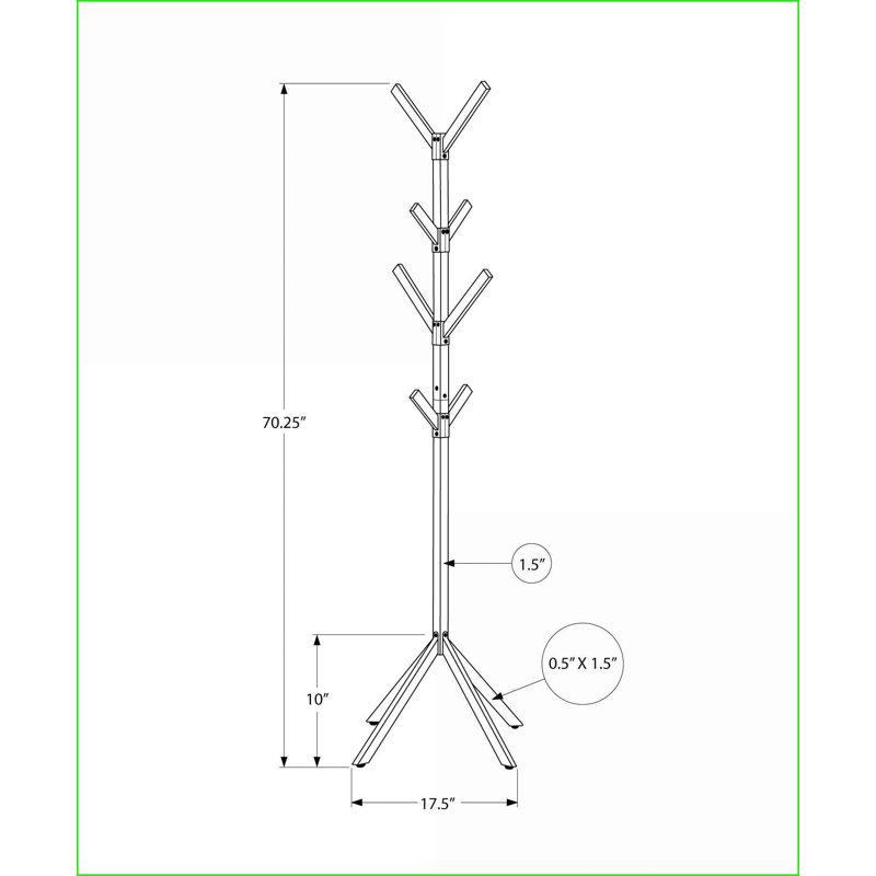 Coat Racks, 70"H Free Standing Modern Industrial Metal with 8 Hooks | Black | Metal