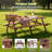 Extra Large 95-Inch Rustic Brown Outdoor Picnic Table Set With Benches - Fits 12 Persons Comfortably