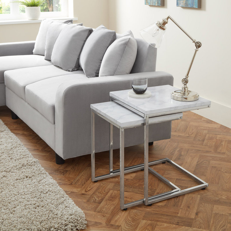 Kalyssa Frame Nesting Tables, White Marble, Chrome