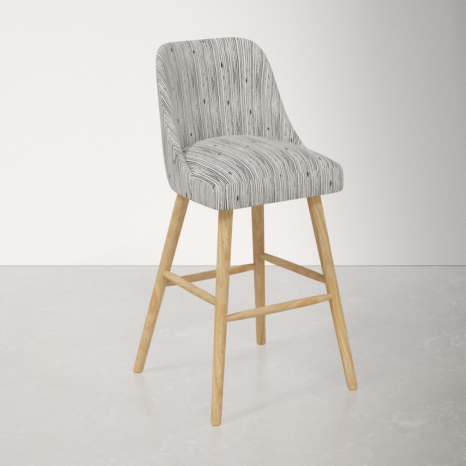 Gallie Bar & Counter Stool, Natural Wood, Bar Stool (31” Seat Height), Shibori Stripe Ink