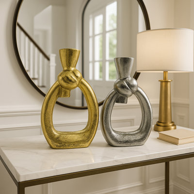 Ensemble de sculpture en or et argent en forme de nœud papillon en aluminium - Figurines décoratives modernes pour décoration intérieure, pièces décoratives de luxe, cadeau des Fêtes