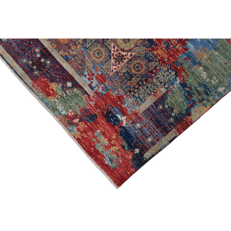 High-Quality Hand-Knotted Red And Navy Area Rug