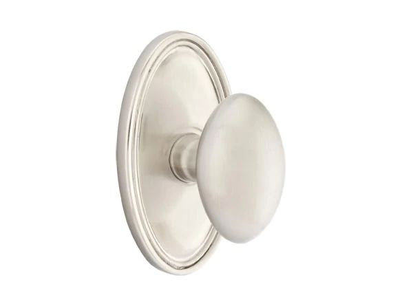 Emtek Privacy Interior Mortise Set w/ Oval Rosette & Egg Knob (LH), Satin Nickel