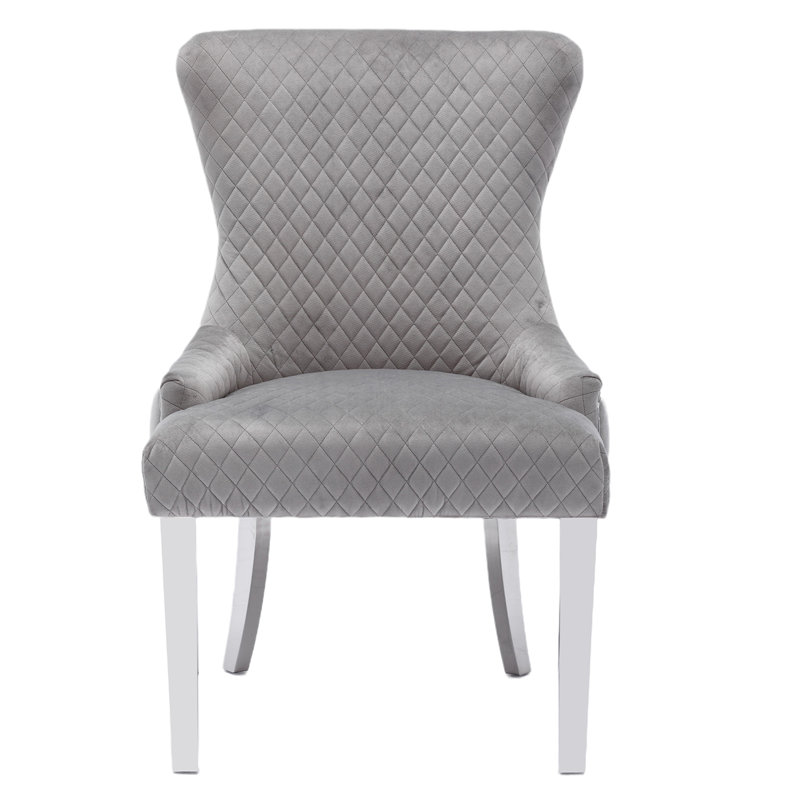 Chaise d'appoint en velours capitonné de 22,04 po de large Graceleigh, Velours gris, Argent