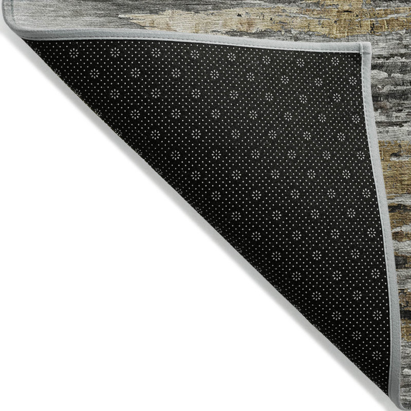 Tapis extérieur lavable abstrait gris anthracite et argent 3 pi x 5 pi
