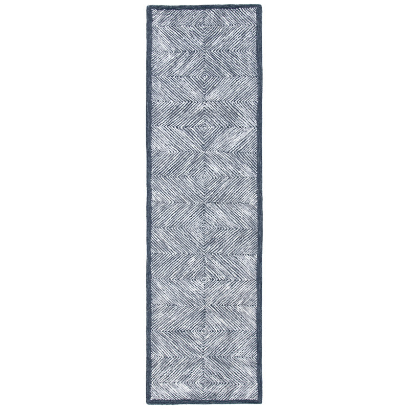 Tapis gris / ivoire en viscose / laine / coton touffeté à la main Kennison, Tapis de couloir 2 pi 3 po x 8 pi
