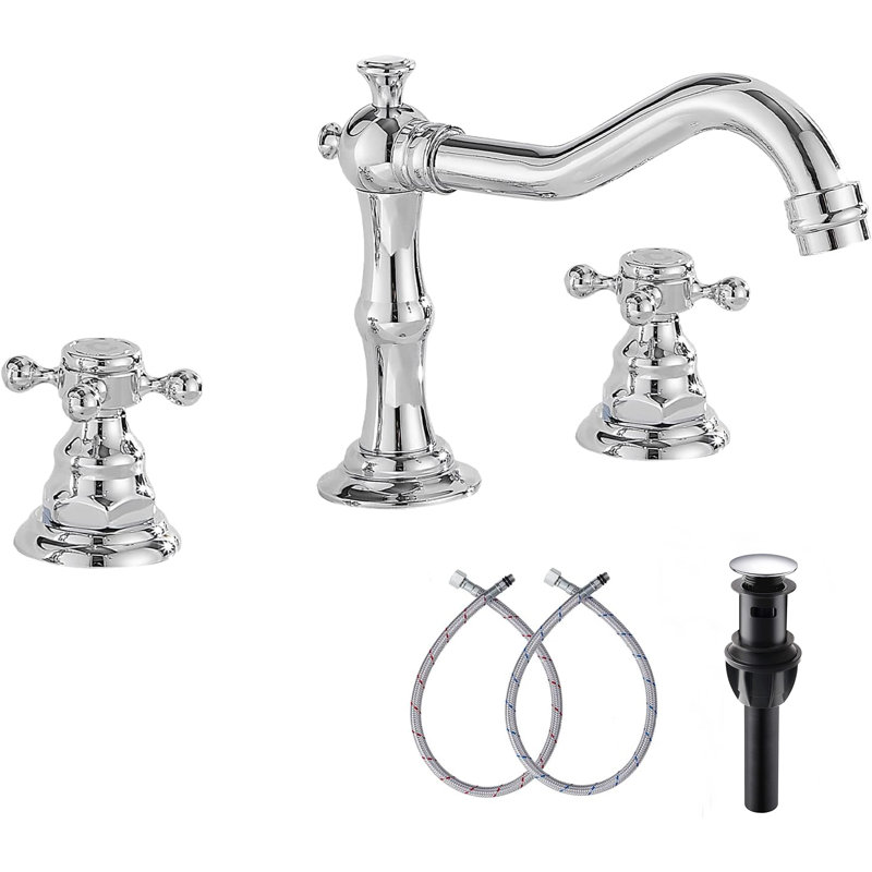 2-handle Bathroom Faucet with Drain Assembly, Polished Chrome
