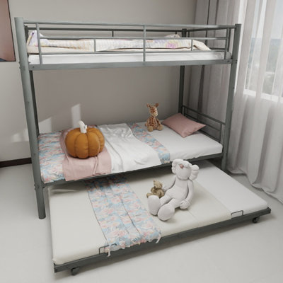 Space-saving Twin Over Twin Metal Bunk Bed With Trundle And Safety Guard Rails by Isabelle & Max